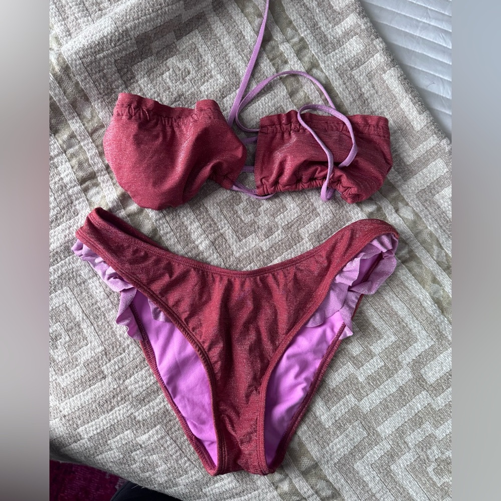 Red and Pink Bikini Set